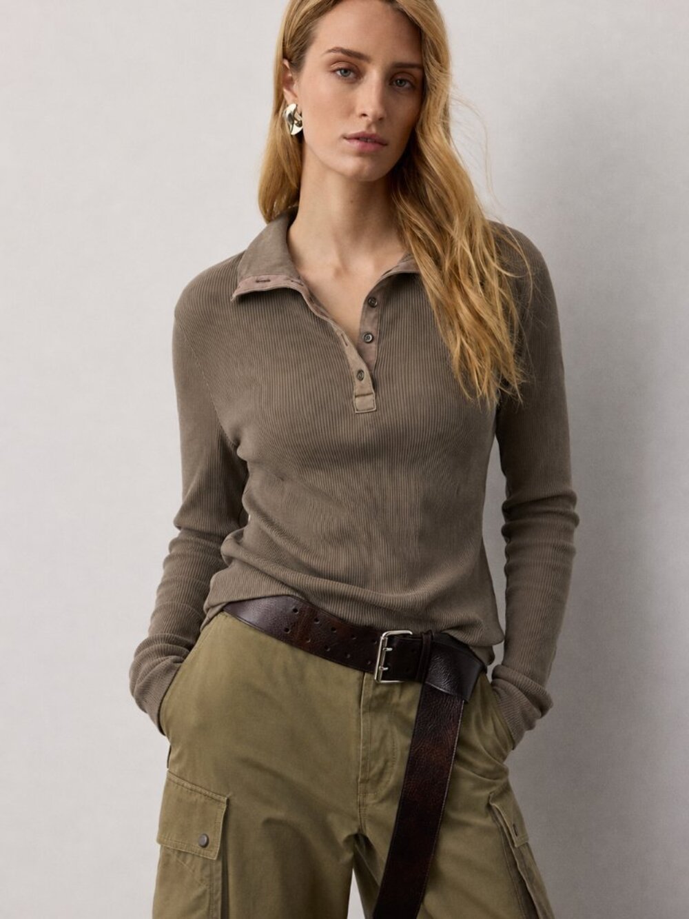 Lauren Ralph Lauren Ribbed Henley Long Sleeve Top Small